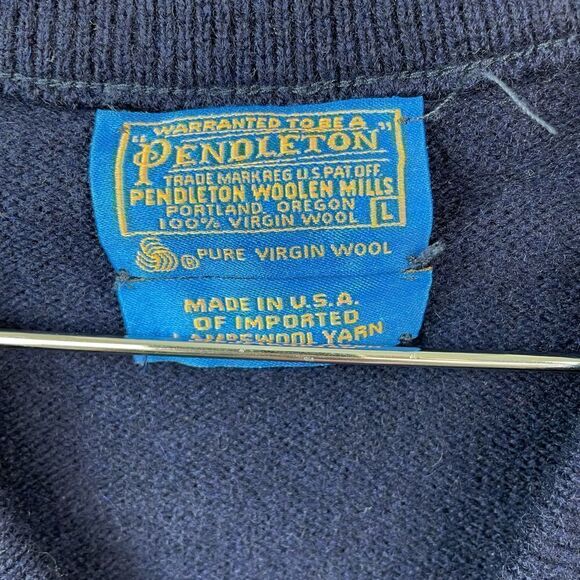 Pendleton Navy Blue Wool Sleeveless V-Neck Sweater Size L EUC - Picture 4 of 4